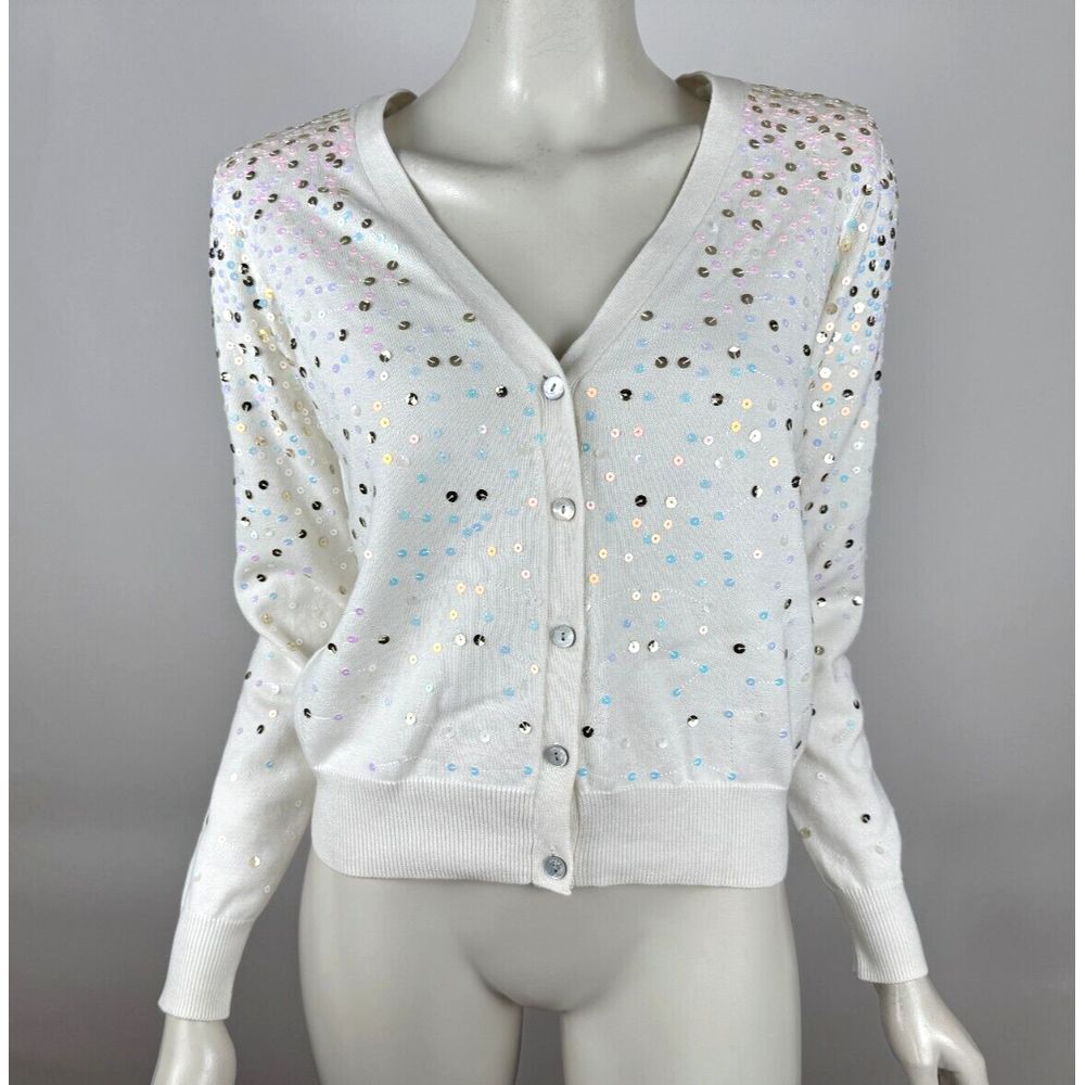 CINQ À SEPT Nancy Sequin Cotton Wool Cardigan Women S EUC Button Up Long Sleeve